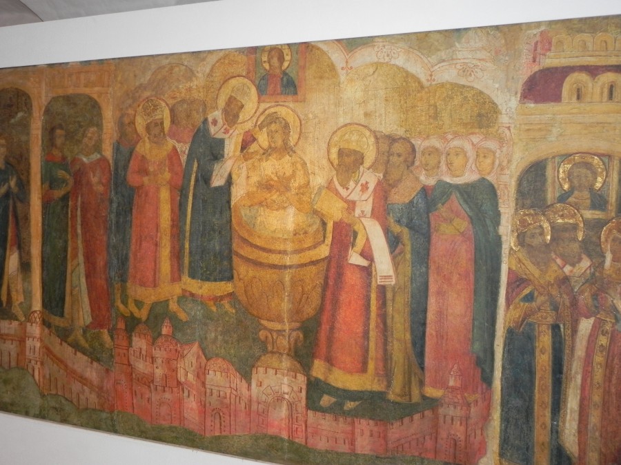 Olga wird 953 in Byzanz getauft. Fresko im Moskauer Neujungfrauenkloster