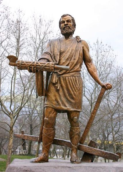 Modernes Denkmal des Cincinnatus mit Pflug und Fasces in der nach ihm benannten Stadt Cincinnati, Ohio, USA