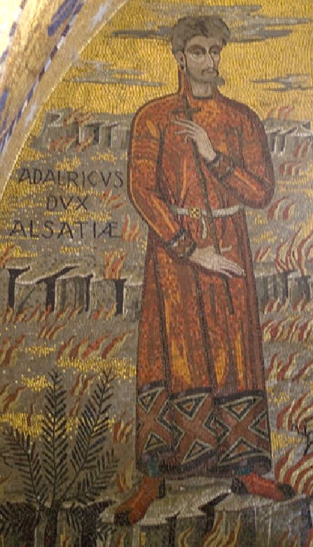 Portraitmosaik Adalrich-Hetichos über seinem Grab im Kloster Ottilienberg