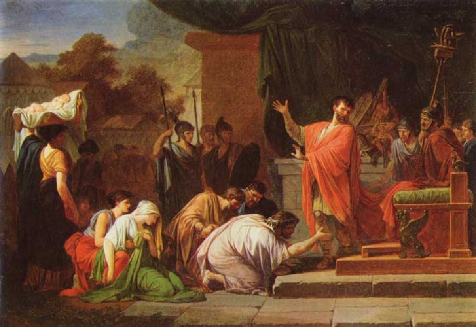 Der geschlagene letzte makedonische König Perseus vor dem siegreichen Feldherrn L.Ae.Paullus.