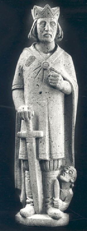 Skulptur König Sigberts am Kölner Rathausturm von E.R.Wyrobeck, 1991