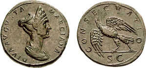Sesterze mit dem Bildnis der Augusta Diva Ulpia Marciana